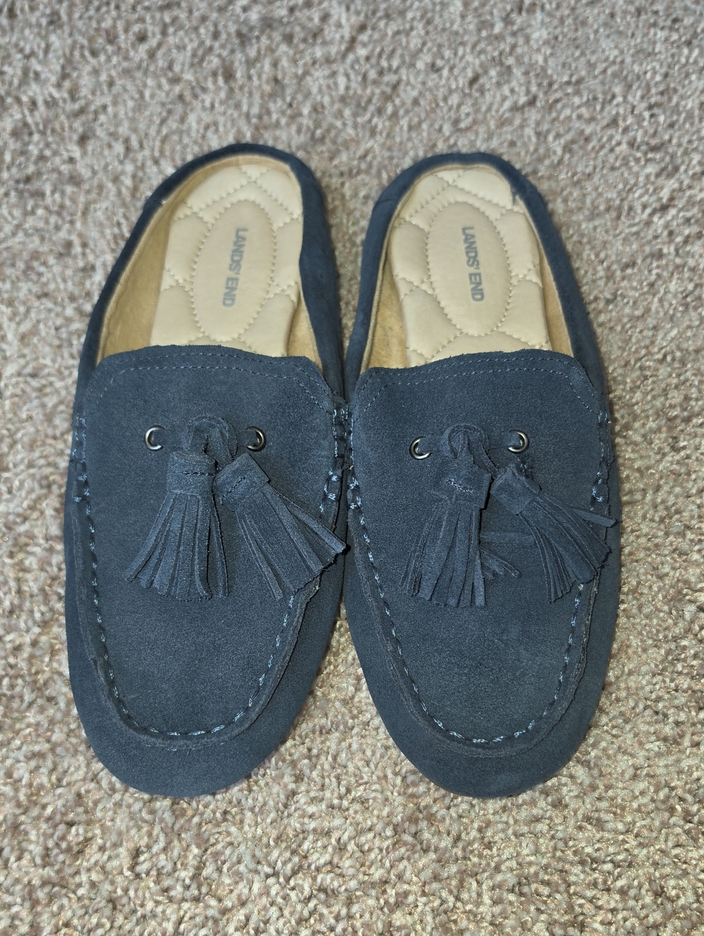 Lands' End Blue Suede Tassel Slip On Loafers Driving Moccasins Discontinued Sz 6